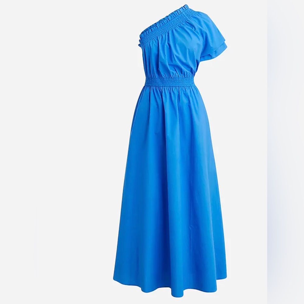 J.Crew Smocked one-shoulder dress in cotton poplin BLUE SIZE MEDIUM